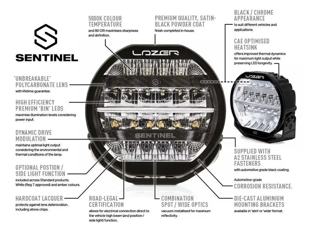 Lazer® Sentinel 9 Black fjernlys Sort. 9 tommer. 9520lm. 