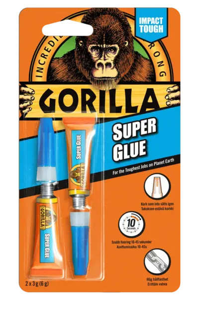 Gorilla Superlim i tuber på 2x3 gram Lynraskt og Supersterkt på 30 sekunder 