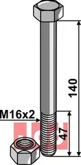 Bolt  M16x2x140 - 8.8 m. Låsemutter