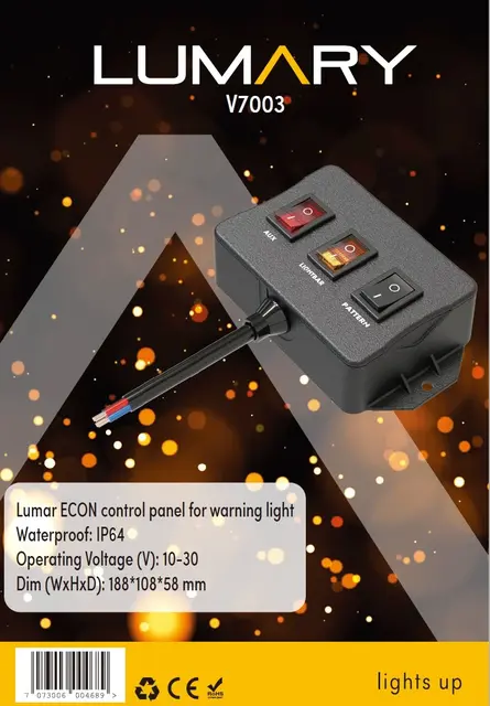 Lumary ECON controllpanel til varsellys on/off, Blinkmønster og nattfunksjon 