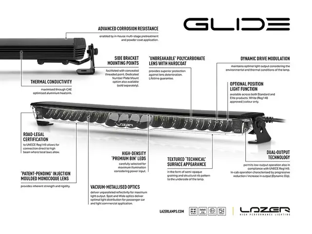 Lazer® Glide 18 PL med parklys NYHET! 11500Lumen. 516x71x38mm 