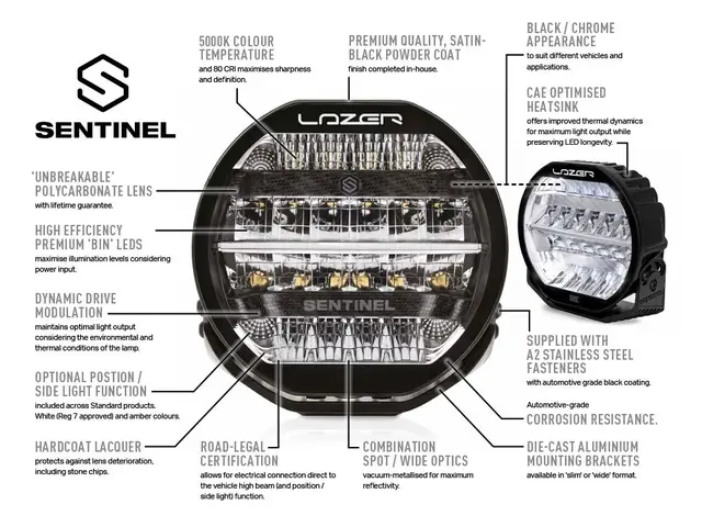 Lazer® Sentinel 7 Black  fjernlys Sort 7" tommer. 5208 Lumen 