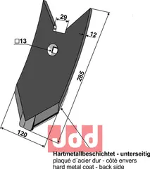 Skj&#230;r-spiss 285x120x12mm - WolframCarbid Lemken Karat/Lemken Kristall