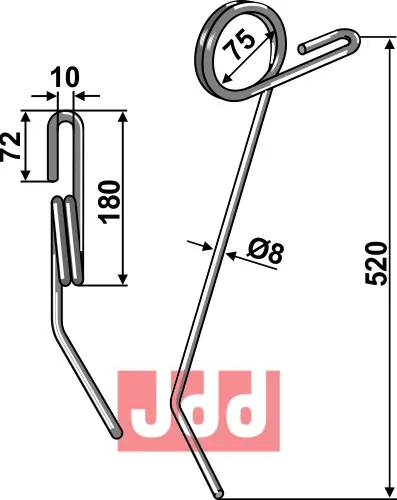 Etterharv tind Ø8mm - høyre - JDD Utstyr