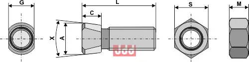 Plogbolt M12x1,75x33 med Mutter - JDD Utstyr