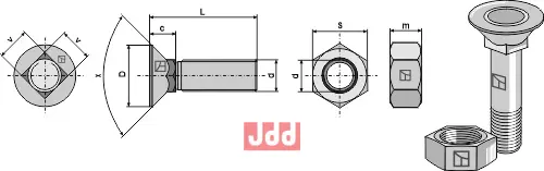 Plogbolt M12x1,75x35 med Mutter - JDD Utstyr