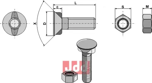 Plogbolt M12x1,75x35 med Mutter - JDD Utstyr