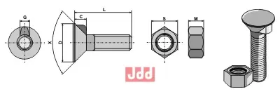Plogbolt DIN 604 M12 x 1,75 x 40 - JDD Utstyr