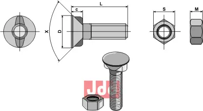 Plogbolt M12x1,75x45 med Mutter - JDD Utstyr