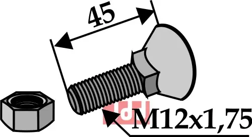 Plogbolt M12 x 1,75 x 45 med Mutter - JDD Utstyr