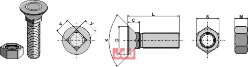Plogbolt M12x1,75x50 DIN 608 - m. Mutter - JDD Utstyr