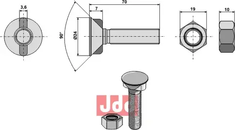 Plogbolt DIN 11014 M12x1,75x70 - JDD Utstyr
