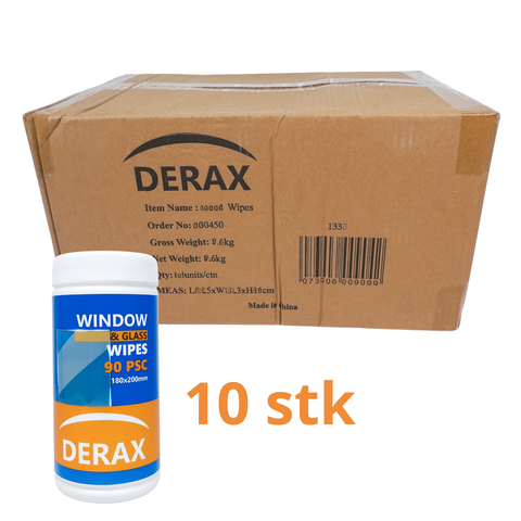 10 stk Derax vinduswipes med 90 ark 90stk ark 180 x 200 mm