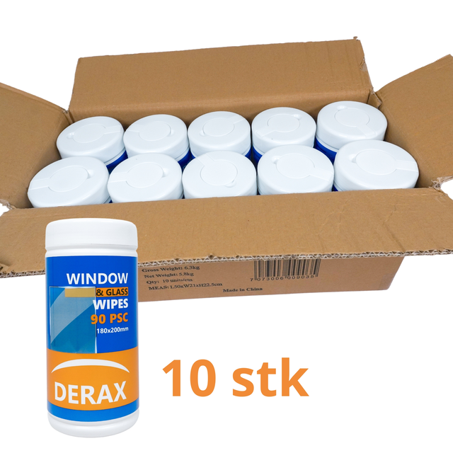 10 stk Derax vinduswipes med 90 ark 90stk ark 180 x 200 mm 