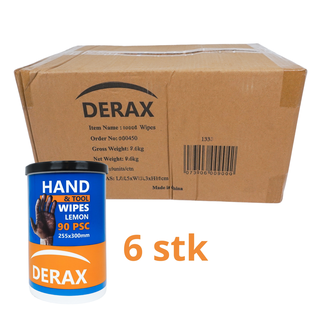 6 stk Derax hånd wipes med 90 ark 90stk ark, størrelse 255 x 300 mm