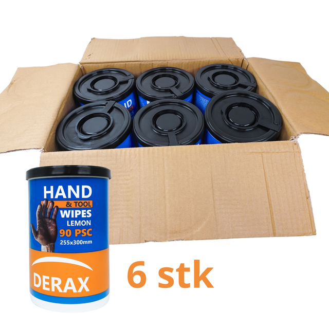 6 stk Derax hånd wipes med 90 ark 90stk ark, størrelse 255 x 300 mm 