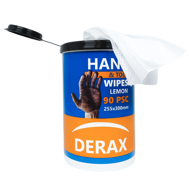 Derax hånd wipes med 90 ark i boksen 90stk ark, størrelse 255 x 300 mm 