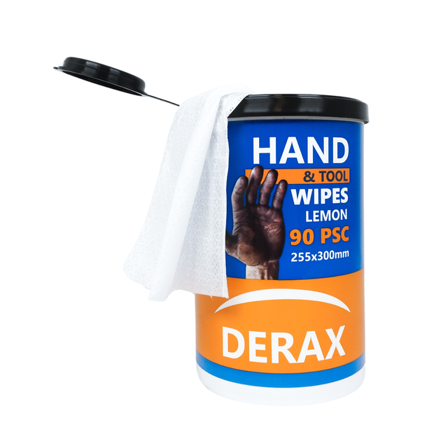 Derax hånd wipes med 90 ark i boksen 90stk ark, størrelse 255 x 300 mm 