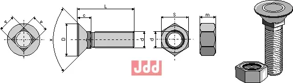 Plogbolt DIN 608 M14 x 2 x 30 med Mutter - JDD Utstyr