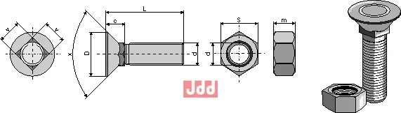 Plogbolt DIN 608 M14x2x90 med Mutter - JDD Utstyr