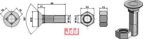 Plogbolt M16x2x40 med Mutter - JDD Utstyr