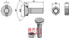 Plogbolt M16x2x55 med Mutter