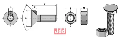 Plogbolt DIN 604 M16x2x70 med Mutter - JDD Utstyr