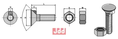Plogbolt M16x1,5x75 DIN604 - m. Mutter - JDD Utstyr