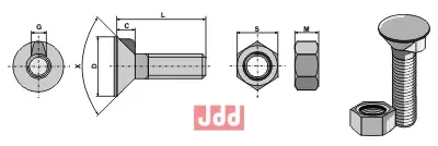 Plogbolt DIN 604 M16 x 2 x 80 med Mutter - JDD Utstyr