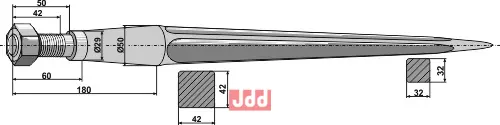 Frontlastertand - 820mm - JDD Utstyr