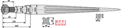 Frontlastertand - 890mm - JDD Utstyr