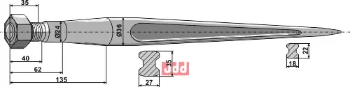 Frontlastertand - 900mm - JDD Utstyr