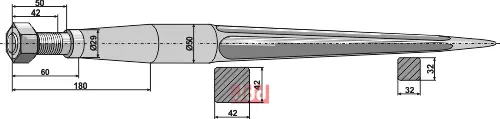 Frontlastertand - 980mm - JDD Utstyr