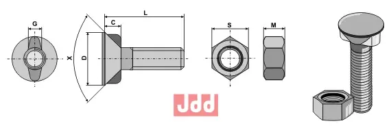Plogbolt DIN 11014 M20 x 2,5 x 60 - JDD Utstyr