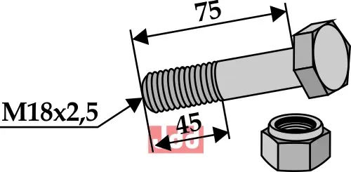 Bolt M18x2x75 - 8.8 m. Låsemutter - JDD Utstyr