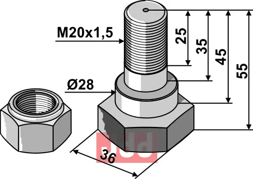 Knivbolt M20x1,5x55 - 10.9 - JDD Utstyr