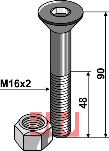 Umbracobolt M16x2x90 - 10.9 m. Mutter - JDD Utstyr