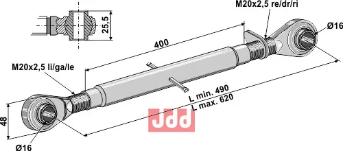 Toppstag M20x2,5 med hærdet kulehoder - JDD Utstyr