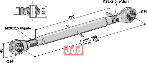 Toppstag M20x2,5 med hærdet kulehoder - JDD Utstyr