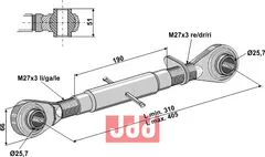 Toppstag M27x3 med h&#230;rdet kulehoder