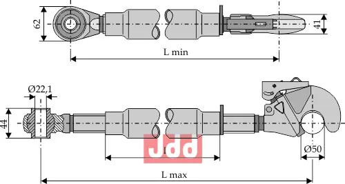 Toppstag M 30 x 3,5 med krog og kulehode - JDD Utstyr