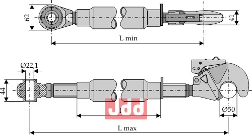 Toppstag M30x3,5 med krog og kulehode - JDD Utstyr