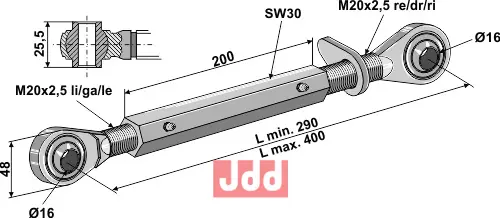 Toppstag M20x2,5 med hærdet kulehoder - JDD Utstyr