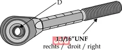 Toppstags ende med kule 1 1/16&quot; UNF h&#248;yre