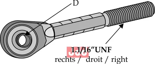 Toppstags ende med kule 1 1/16" UNF - JDD Utstyr