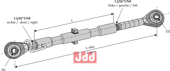 Toppstag Ø19 - 830mm 1 1/6 UNF - - JDD Utstyr