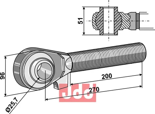 Toppstags ende med kule  M42x3 - 200 - JDD Utstyr