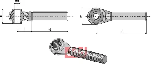 Toppstags ende med kule  M30x3,5 - JDD Utstyr