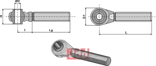 Toppstags ende med kule  M30X3,5 - JDD Utstyr