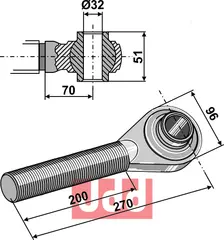 Toppstags ende med kule  M40x3